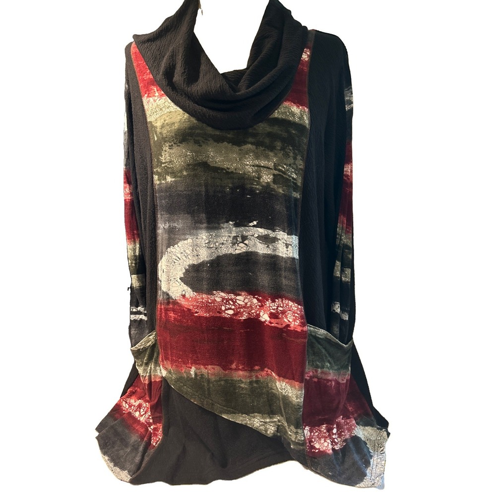 Parsley & Sage Womens Tunic Top Cowl Neck Abstract Print Pockets Size XL
